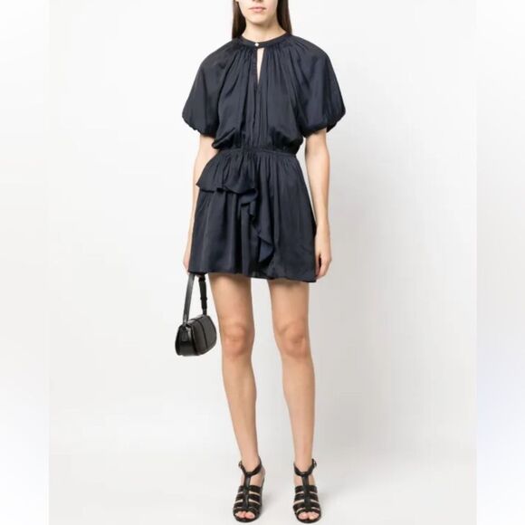 $498 Zadig&Voltaire Romina puff-sleeve ruched mini dress FLAWED - Picture 1 of 14